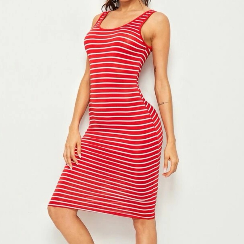 Red stripe pencil dress